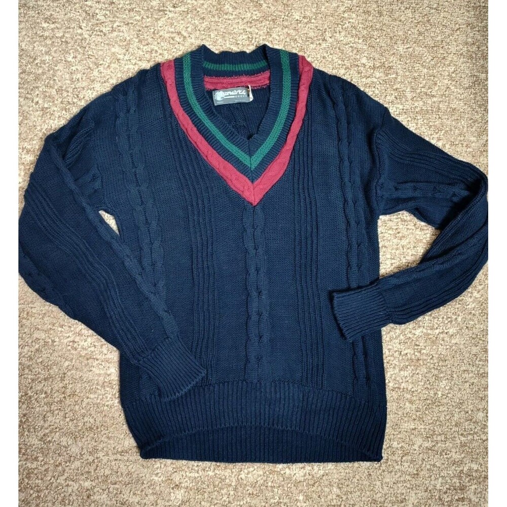 VTG 4edmetrics mens sweater medium navy cricket tennis sweater cable knit Preppy